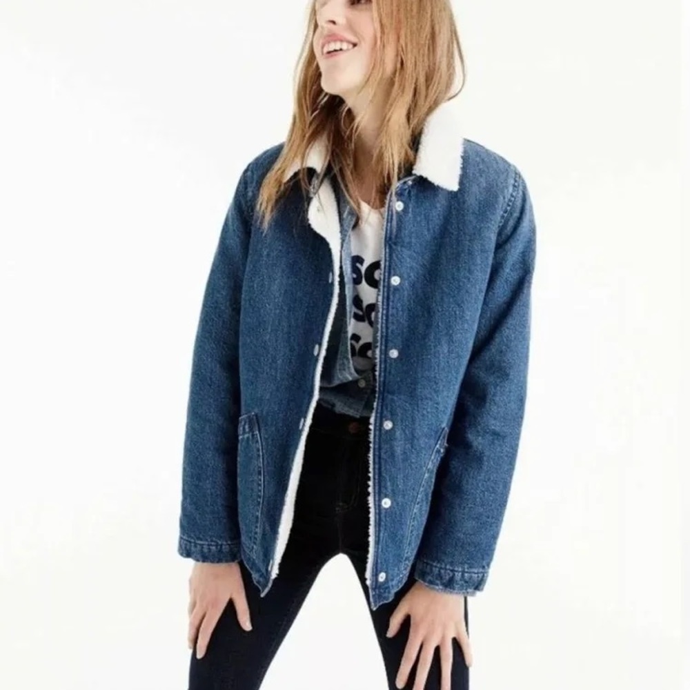 J Crew Sherpa-Lined Denim Chore Jacket - L